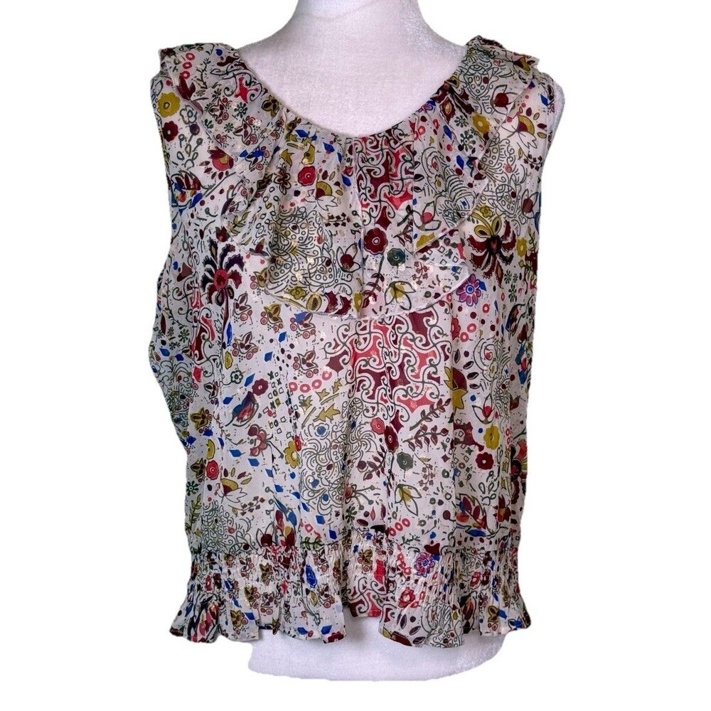 Women’s Boho Floral Paisley‎ Sleeveless Sheer Blouse Keyhole Back Romantic PXL